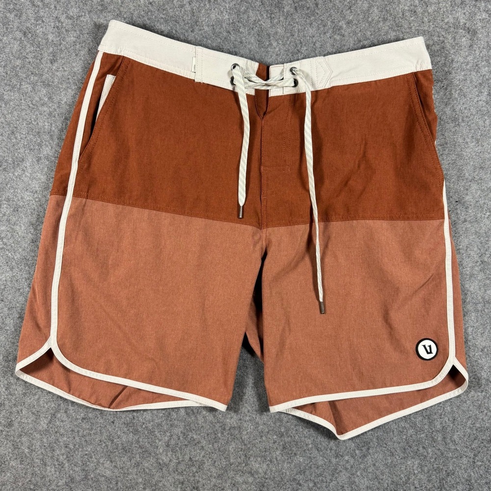 Vuori Boardshorts Mens 34 Rust Clay Cruise V314 Colorblock Stretch Surf Shorts